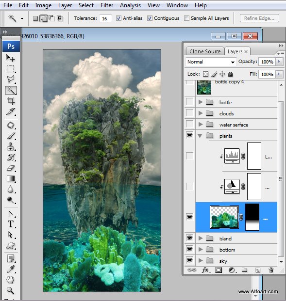 Message in a Bottle, bottle splashing in waves, Rough Water Surface, copy space, james bond island, close up of water wave, bubbles, tropic landscape, sea, ocean corals, seascape photomanipulation.